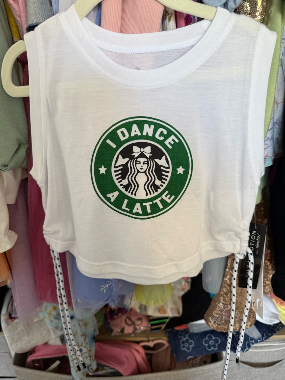 Girls Dance Crop Tank Top with Green Logo